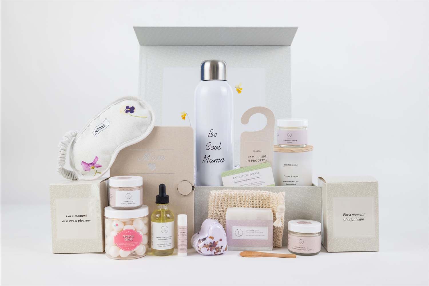 The Ultimate Pamper Gift Box | 16-Piece All Natural Lavender Spa Set | Journal, Water Bottle, Candle & More | Lizush
