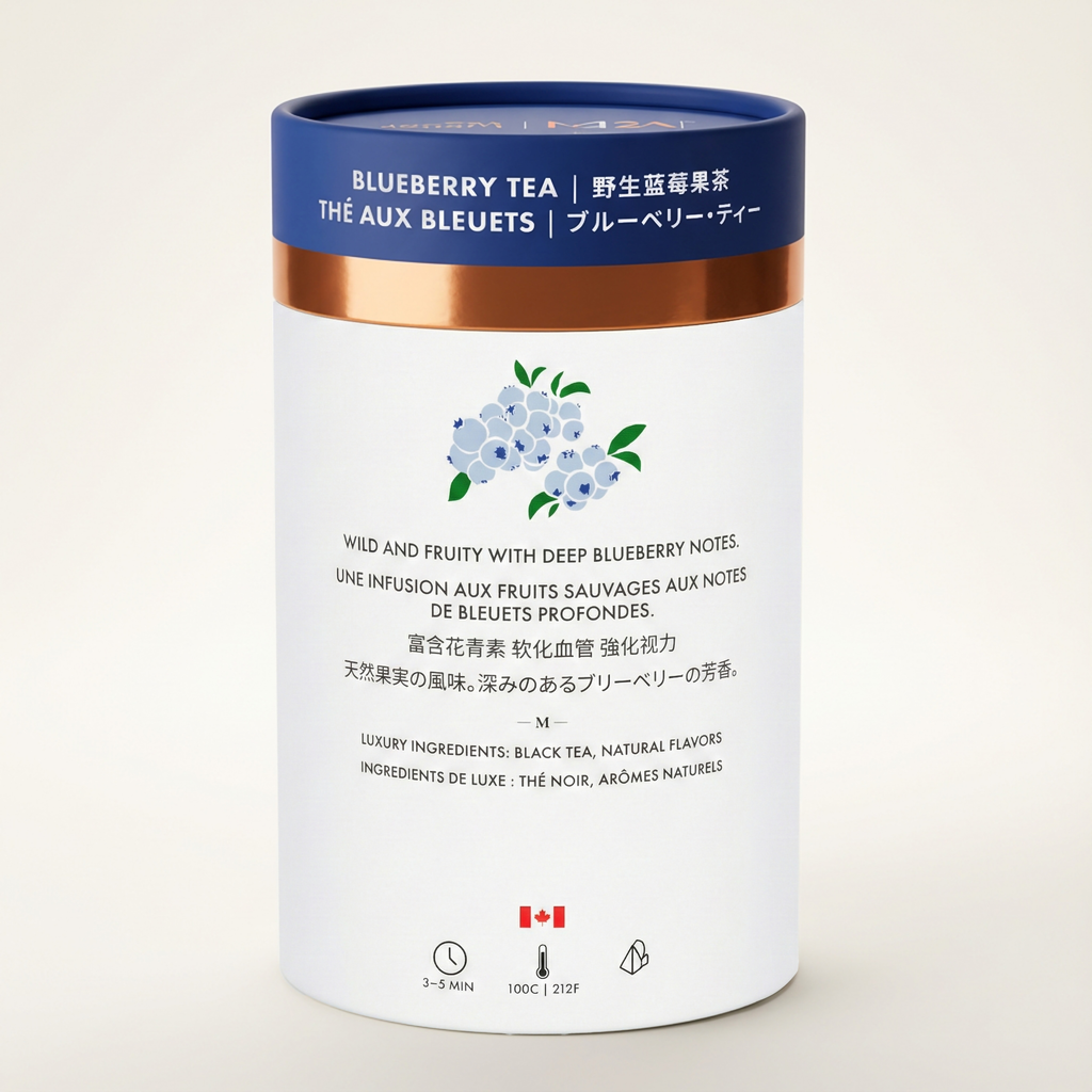 Blueberry Luxury Black Tea | Whole Leaf | Wild Blueberry | 24 Compostable Pyramid Bags | Made in Canada | M21