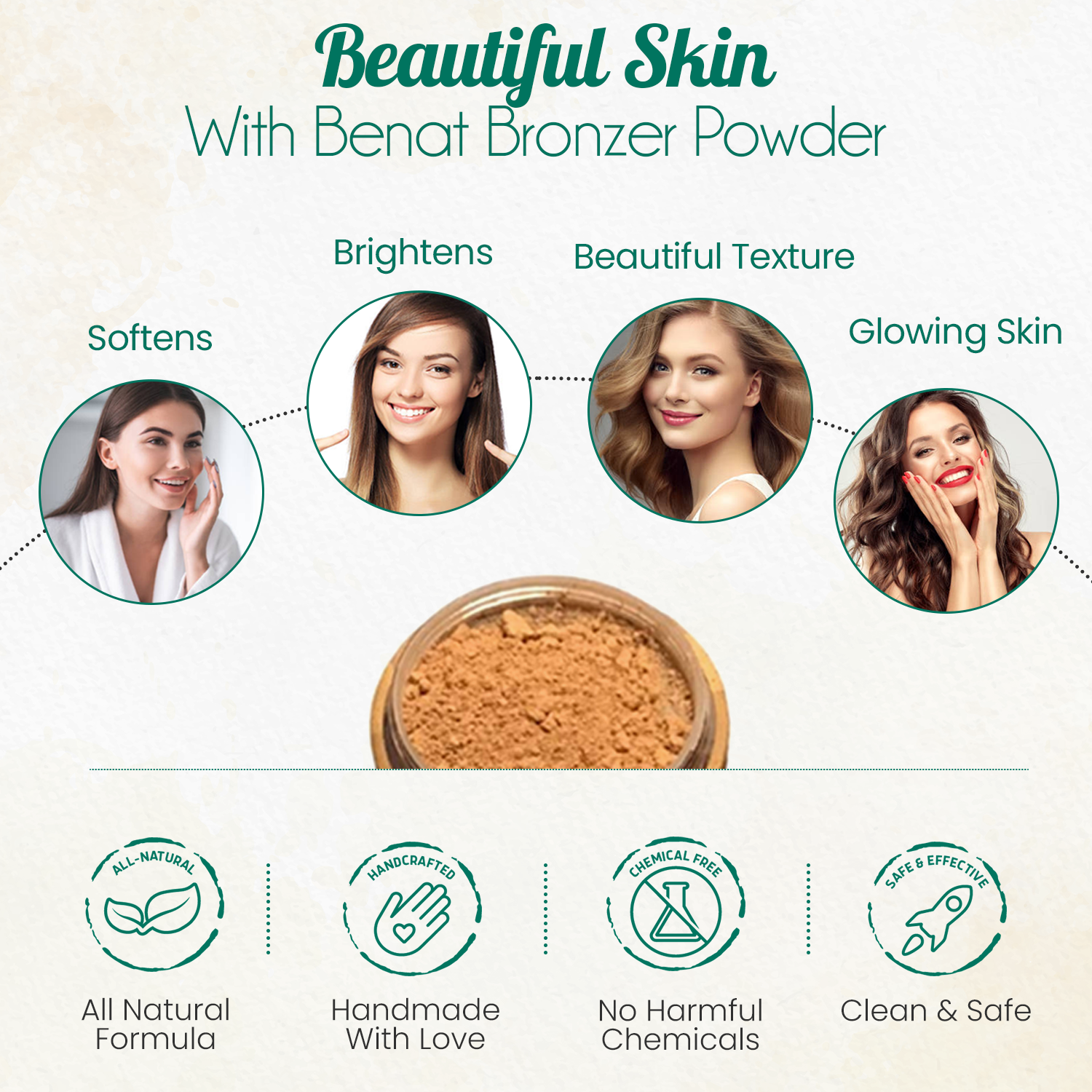 Bronzer Loose Powder Set | Bamboo Case + Refill + Kabuki Brush | All-Natural | BeNat