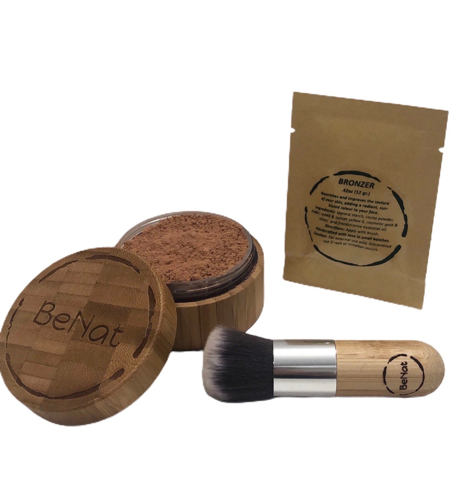 Bronzer Loose Powder Set | Bamboo Case + Refill + Kabuki Brush | All-Natural | BeNat