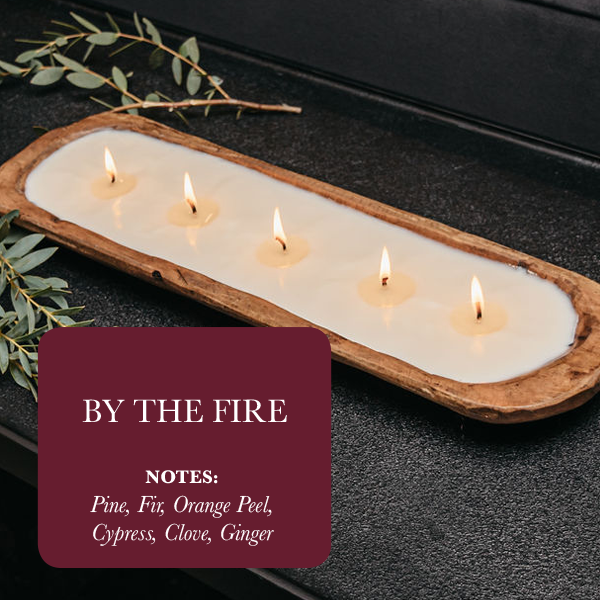 By the Fire | 5-Wick Hand-Carved Dough Bowl Soy Candle | Pine, Fir, Clove, Ginger & Embers | Reusable Bowl | TLC Candle Co.