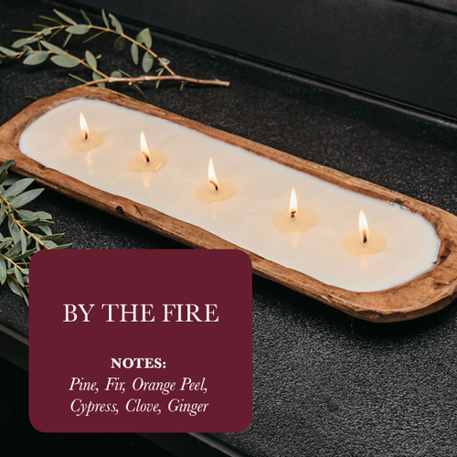 By the Fire | 5-Wick Hand-Carved Dough Bowl Soy Candle | Pine, Fir, Clove, Ginger & Embers | Reusable Bowl | TLC Candle Co.