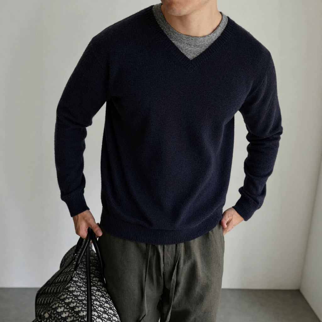 Fake two V-neck spliced sweaters