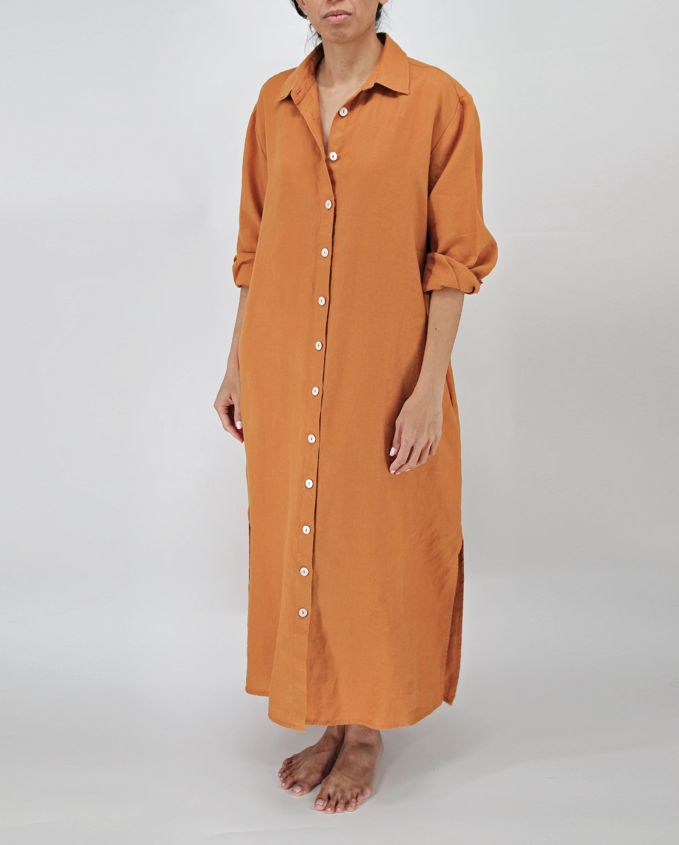 Tala French Linen Maxi Dress | 100% French Linen | Pockets | Buttoned Cuffs | 6 Colors | S-L