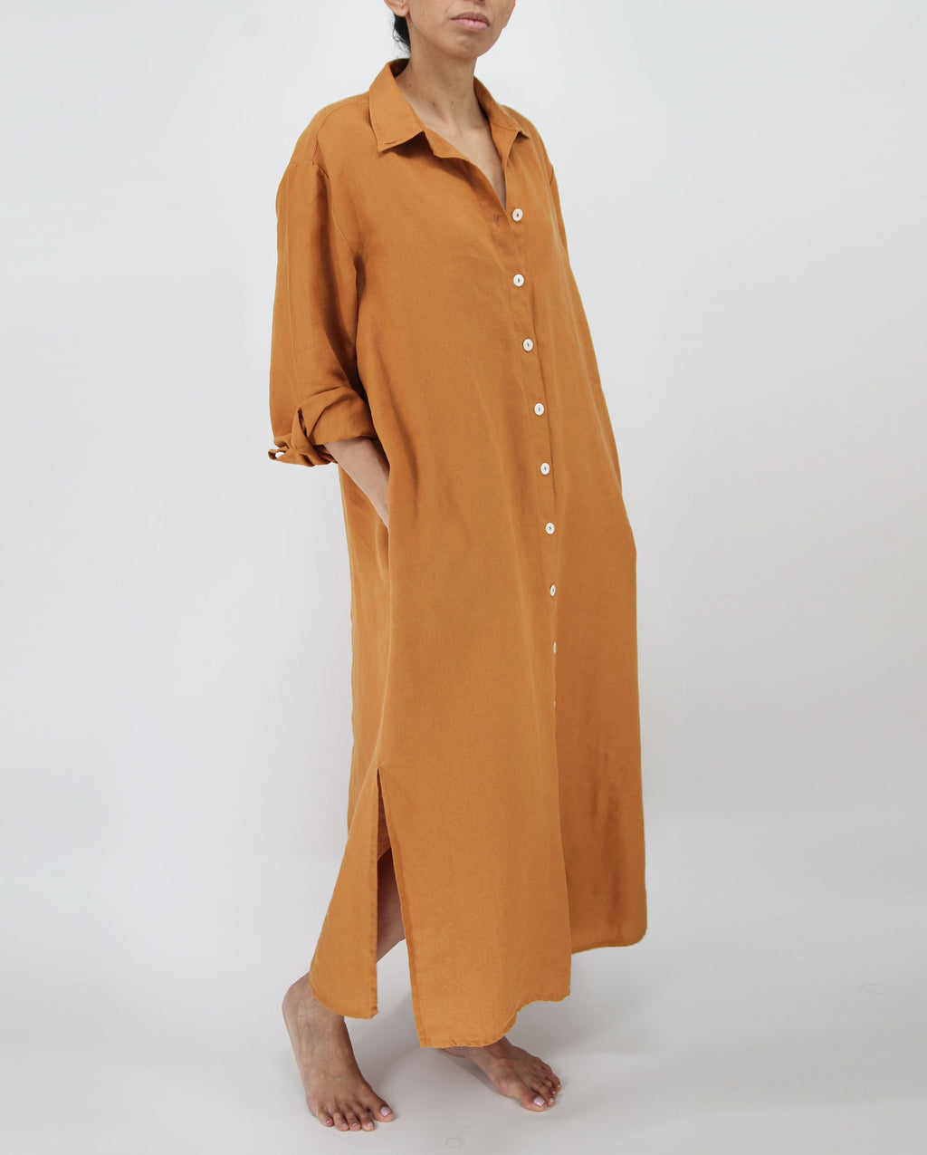 Tala French Linen Maxi Dress | 100% French Linen | Pockets | Buttoned Cuffs | 6 Colors | S-L