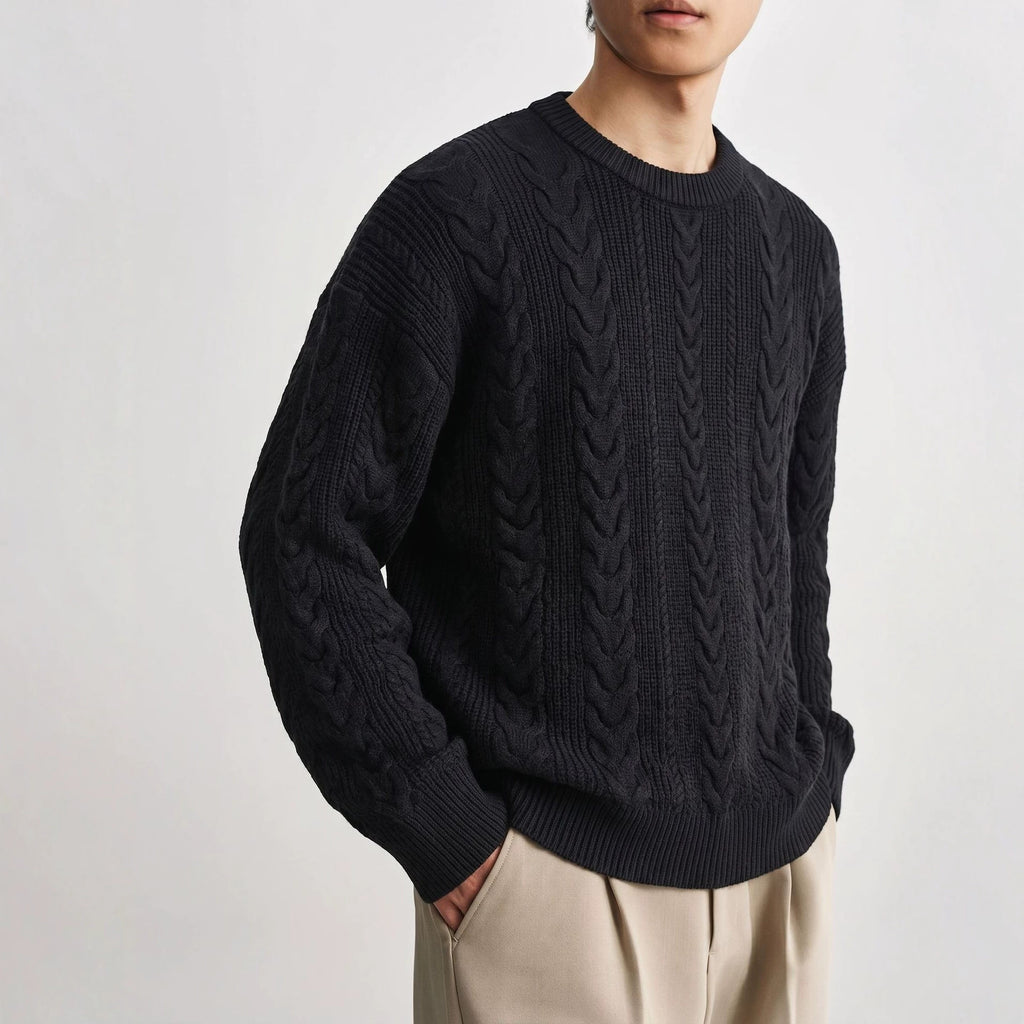 Twisted floral texture round neck long sleeved sweater