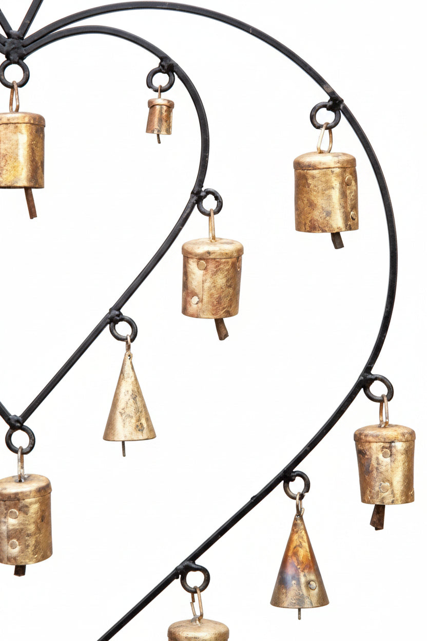 Double Heart Chime hanging brass bells for wall decor