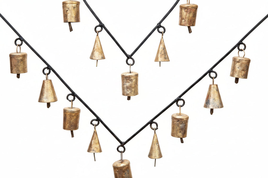 Double Heart Chime hanging brass bells for wall decor
