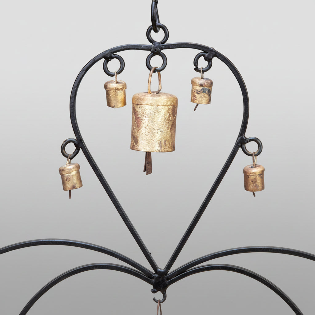 Double Heart Chime hanging brass bells for wall decor
