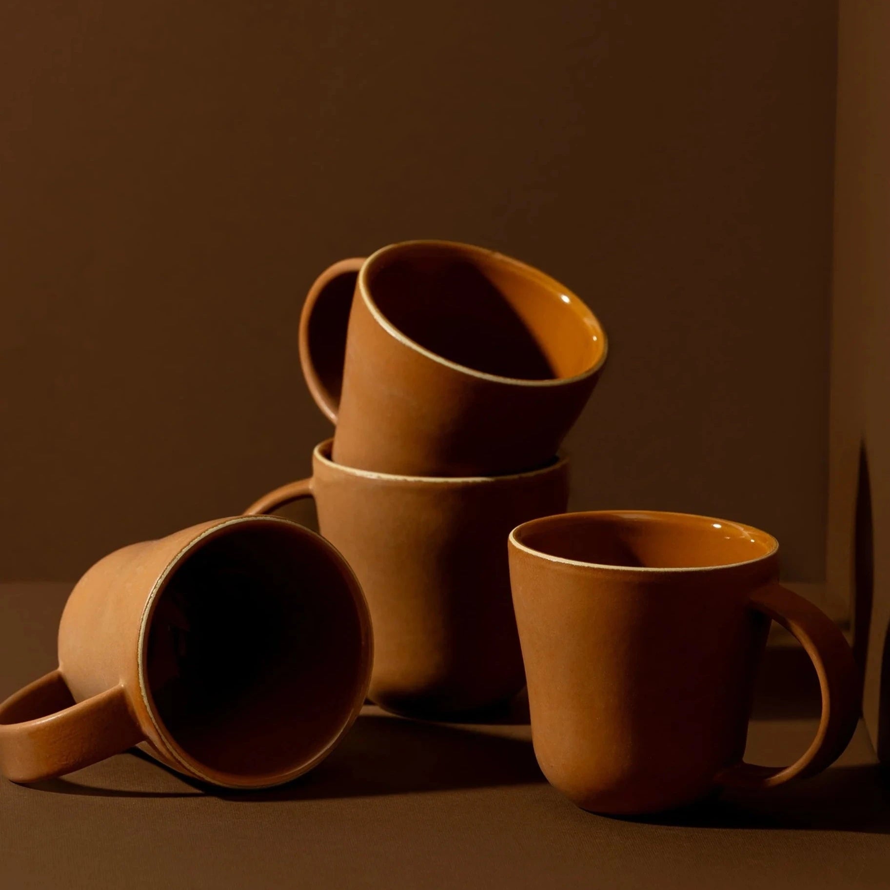 Tunisian Terracotta Mugs | Set of 4 | Handmade Stoneware | Natural Temperature Regulation | 3.4" x 2.8" | Gharyan Stoneware | Powered by People