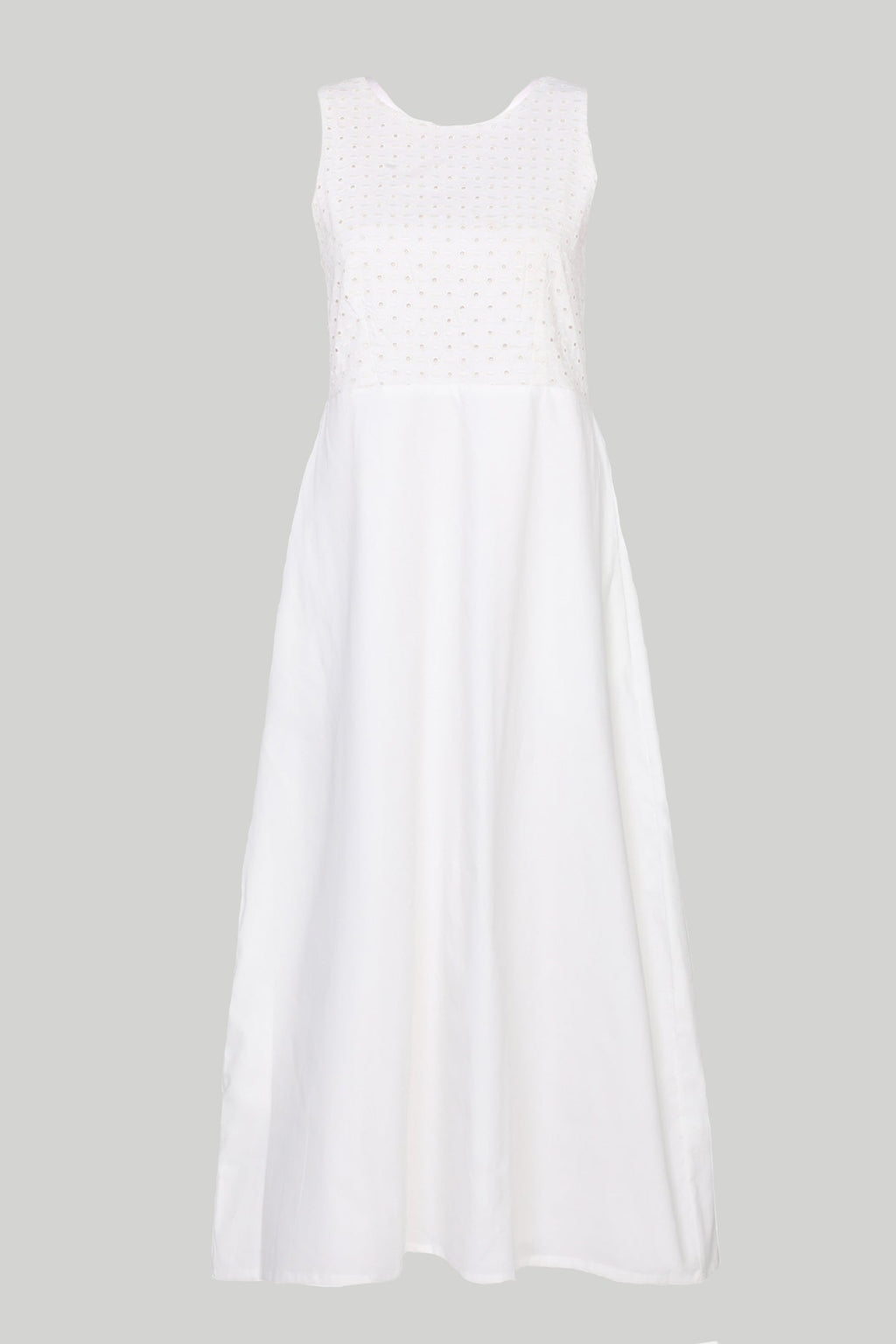 Cross-Back Midi Dress in Eyelet Embroidery | 100% Organic Cotton | Coconut White | Pockets | XS–3XL | Reistor