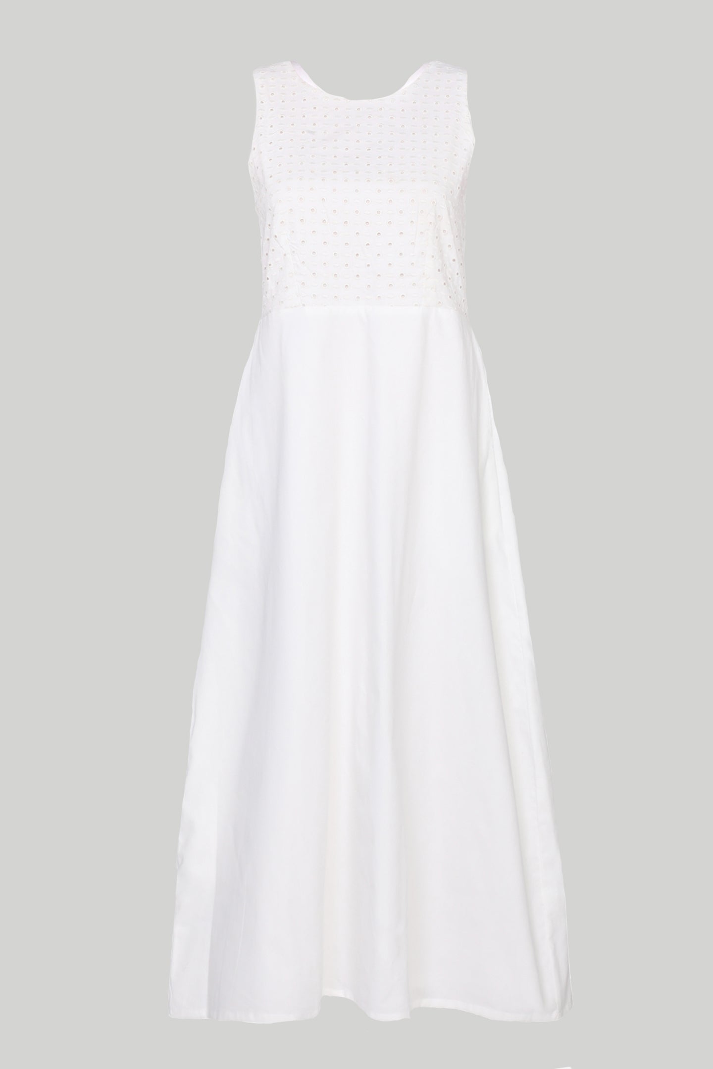 Cross-Back Midi Dress in Eyelet Embroidery | 100% Organic Cotton | Coconut White | Pockets | XS–3XL | Reistor
