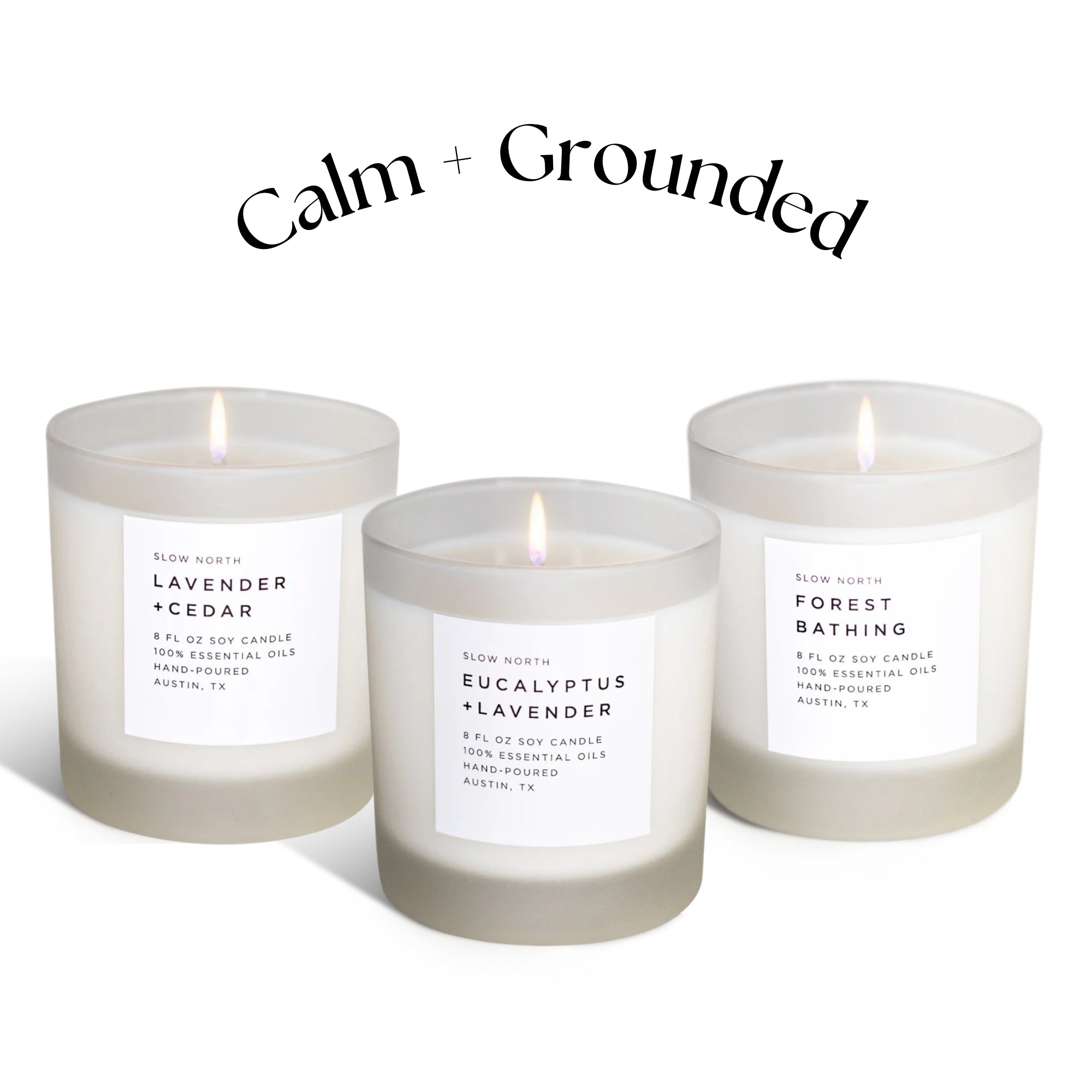 Calm + Grounded Trio | Signature Candle Bundle | Crafted in Austin, Texas | Frosted Glass | Slow North
