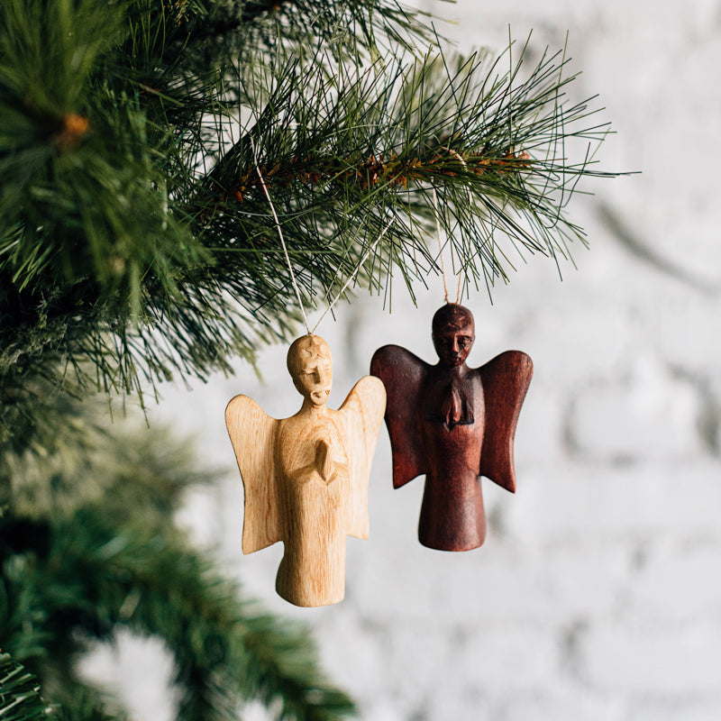 Carved Angel Ornament – Handcrafted Jacaranda Wood