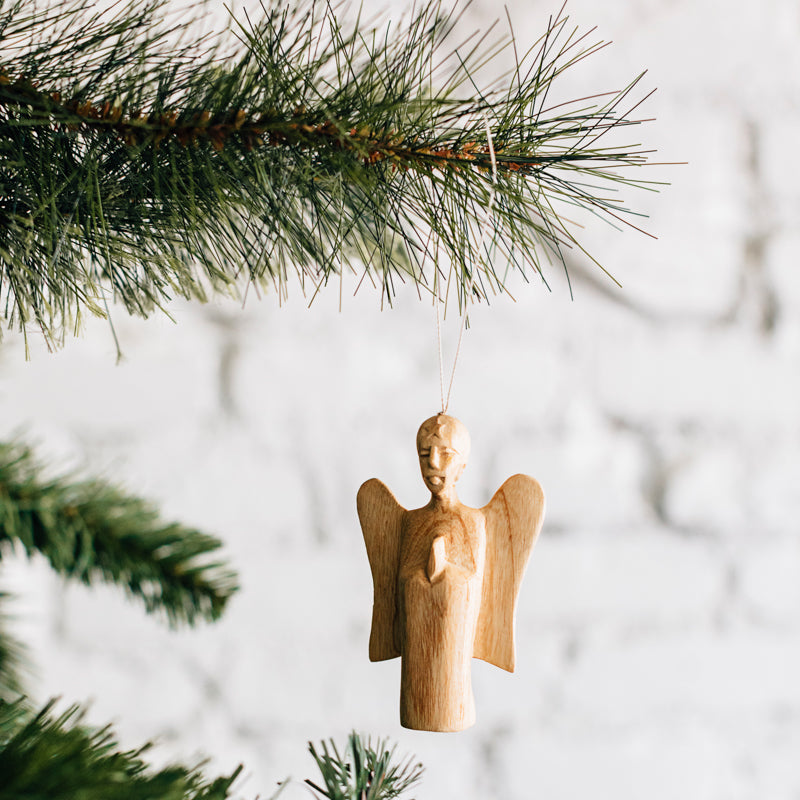 Carved Angel Ornament – Handcrafted Jacaranda Wood