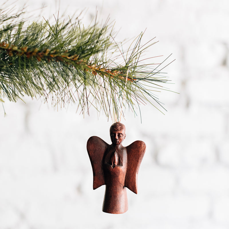 Carved Angel Ornament – Handcrafted Jacaranda Wood