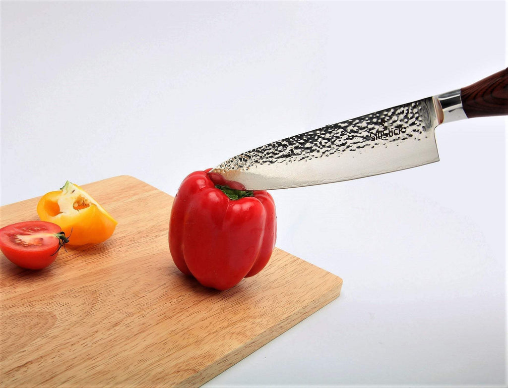 Damascus VG10 Chef Knife | 67-Layer Hammered Blade | Pakkawood Handle | 62+ Rockwell | Lifetime Guarantee | SiliSlick®