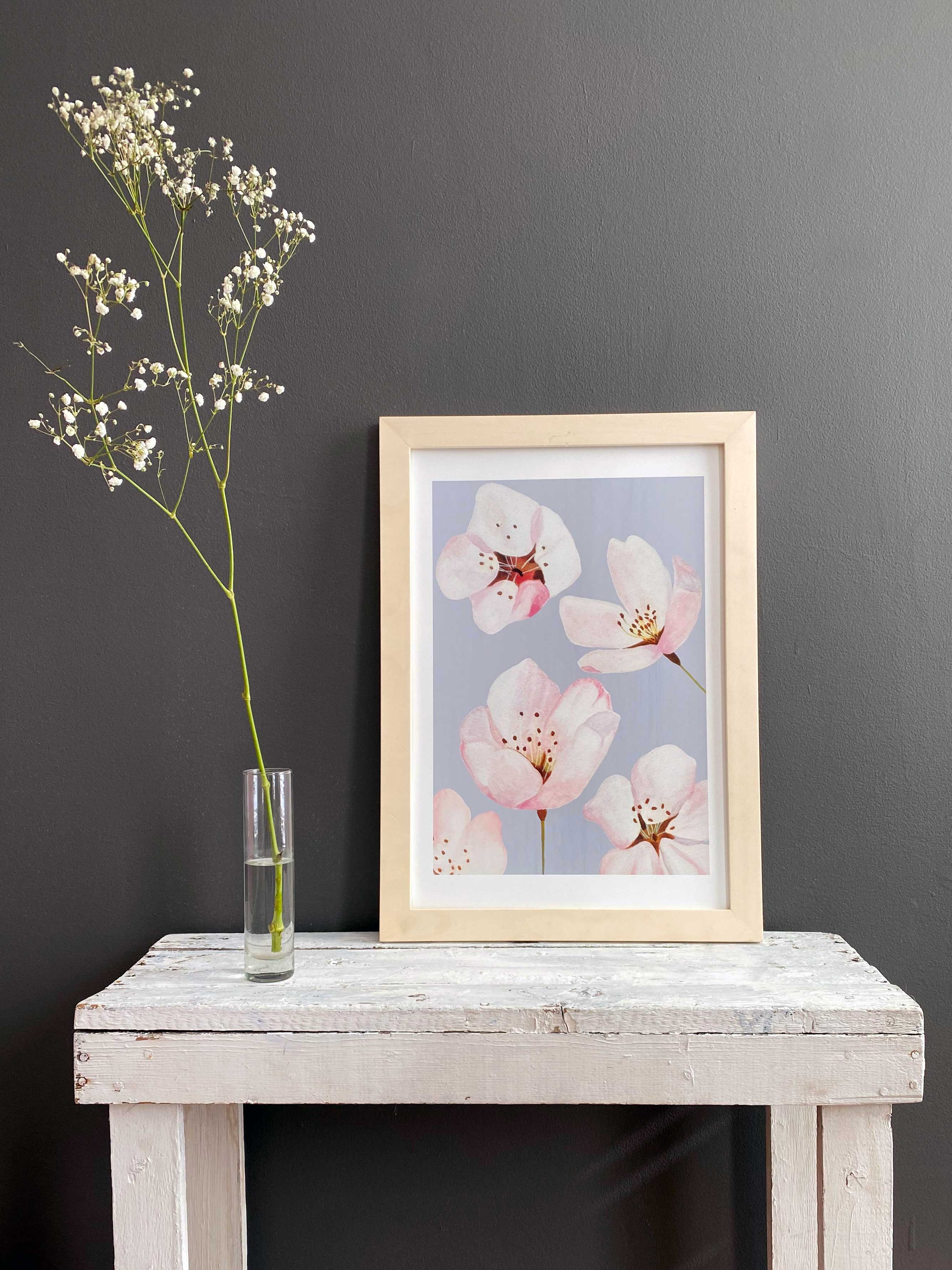Art Print – Cherry Blossoms on Grey | Signed Oil Painting Print