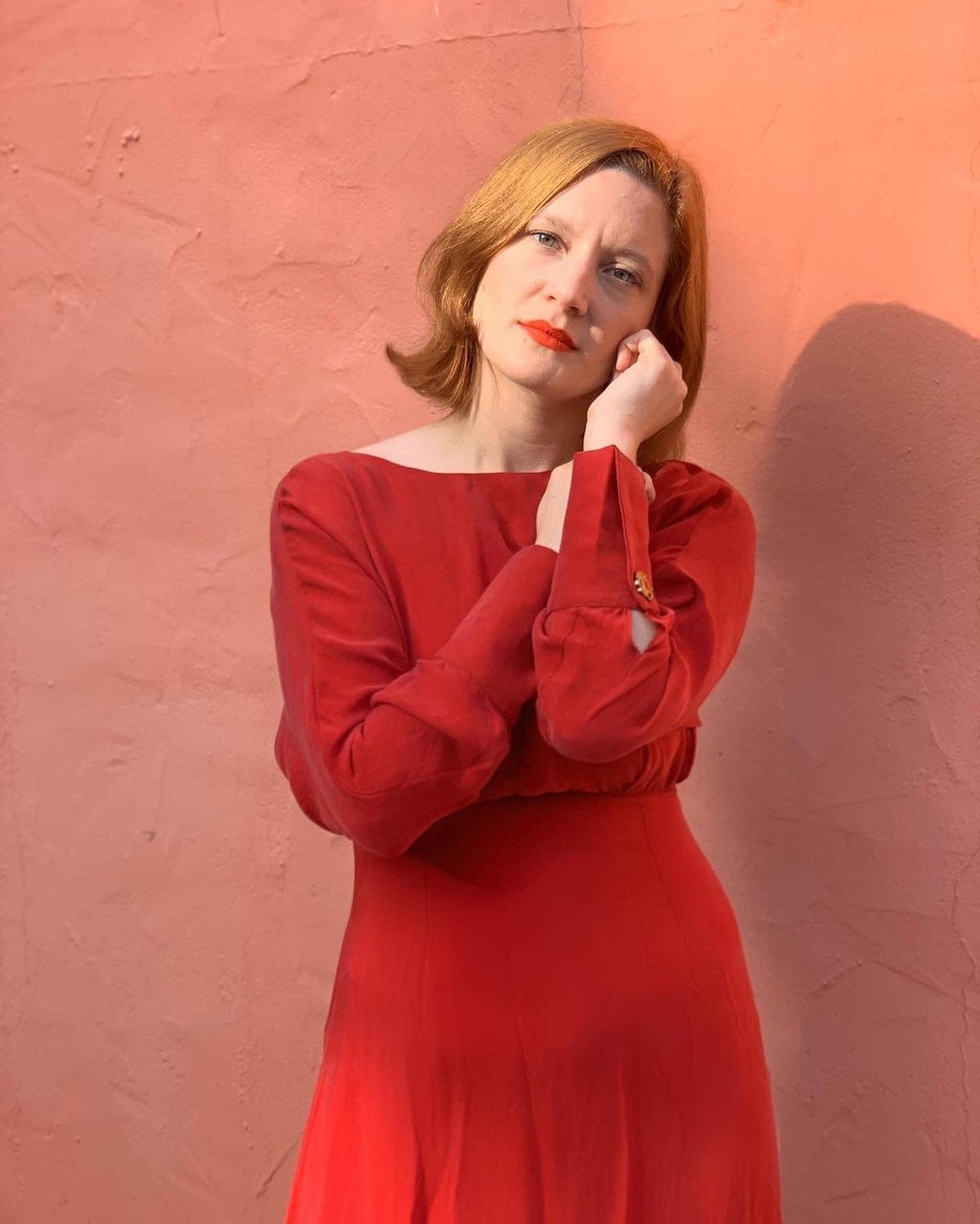Long Sleeve Red Midi Dress