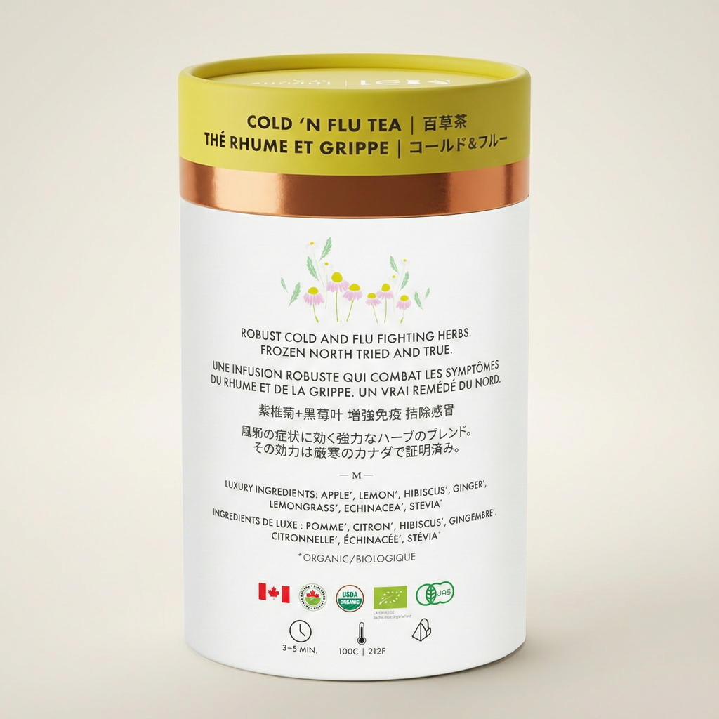 Echinacea Apple Lemon Herbal Tea | Organic | Ginger, Hibiscus & Lemongrass | Caffeine-Free | 24 Compostable Pyramid Bags | Made in Canada | Tega Tea
