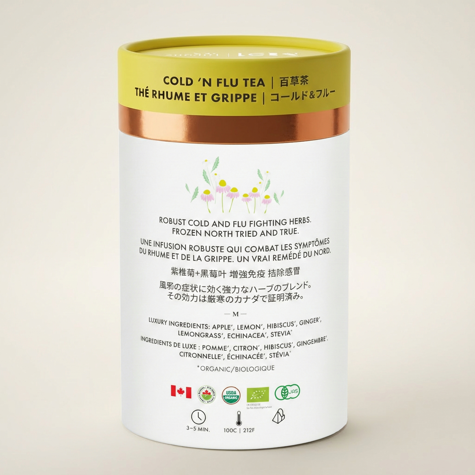 Echinacea Apple Lemon Herbal Tea | Organic | Ginger, Hibiscus & Lemongrass | Caffeine-Free | 24 Compostable Pyramid Bags | Made in Canada | Tega Tea