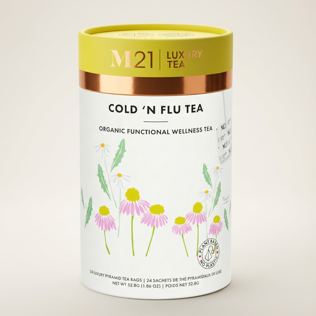 Echinacea Apple Lemon Herbal Tea | Organic | Ginger, Hibiscus & Lemongrass | Caffeine-Free | 24 Compostable Pyramid Bags | Made in Canada | Tega Tea