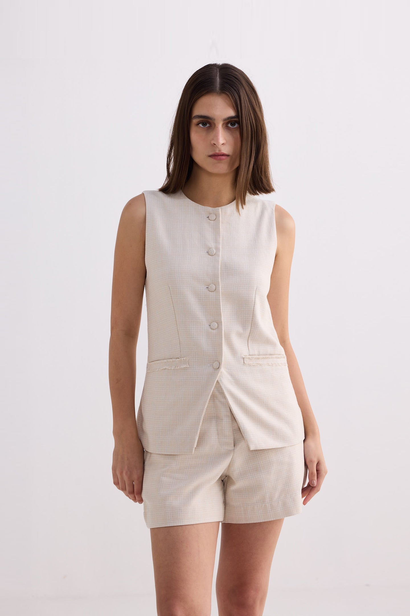 Cotton Tweed Shorts – Cream