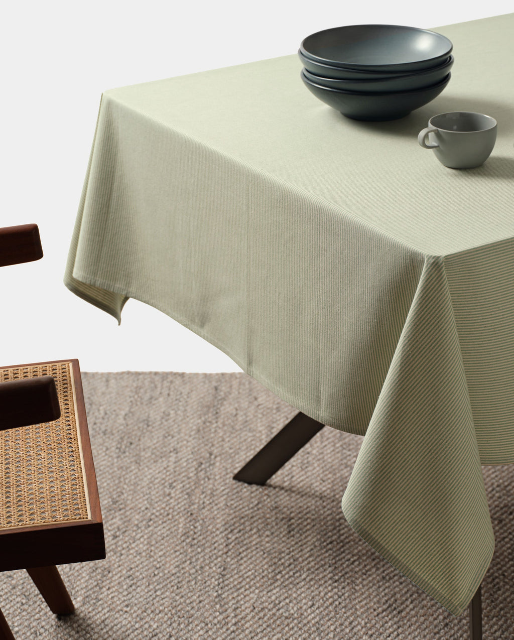 Cotton Tablecloth | 100% Cotton | 3 Sizes | Sage Green | Charcoal | Blue | Solid & Pinstripe | Meema