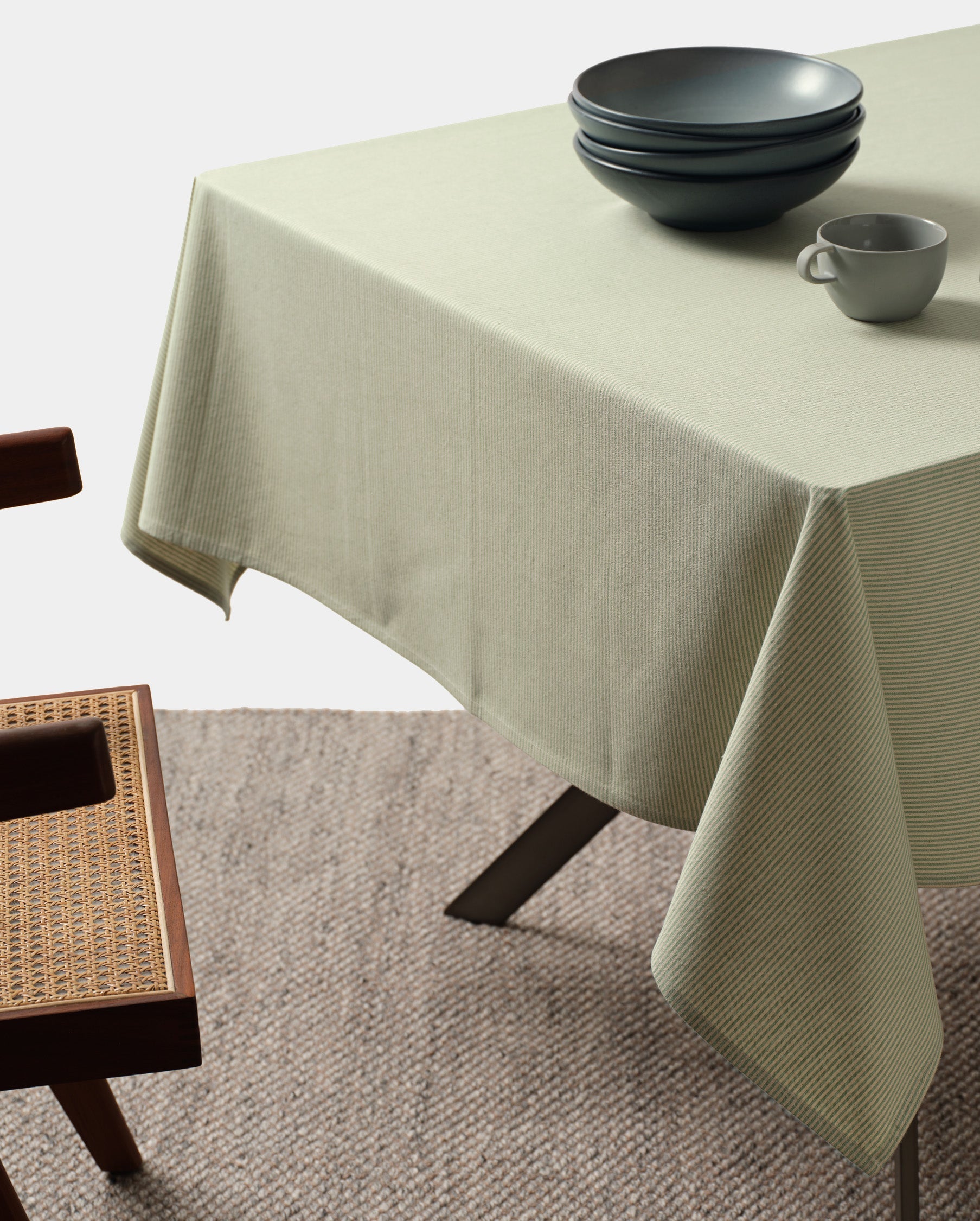 Cotton Tablecloth | 100% Cotton | 3 Sizes | Sage Green | Charcoal | Blue | Solid & Pinstripe | Meema