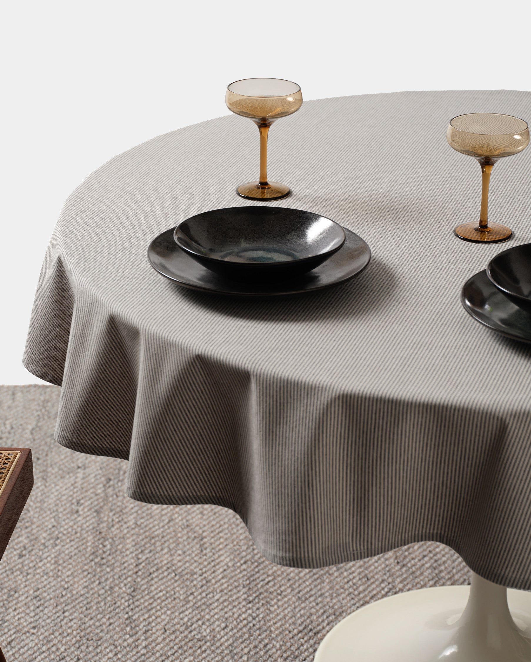Cotton Tablecloth | 100% Cotton | 3 Sizes | Sage Green | Charcoal | Blue | Solid & Pinstripe | Meema