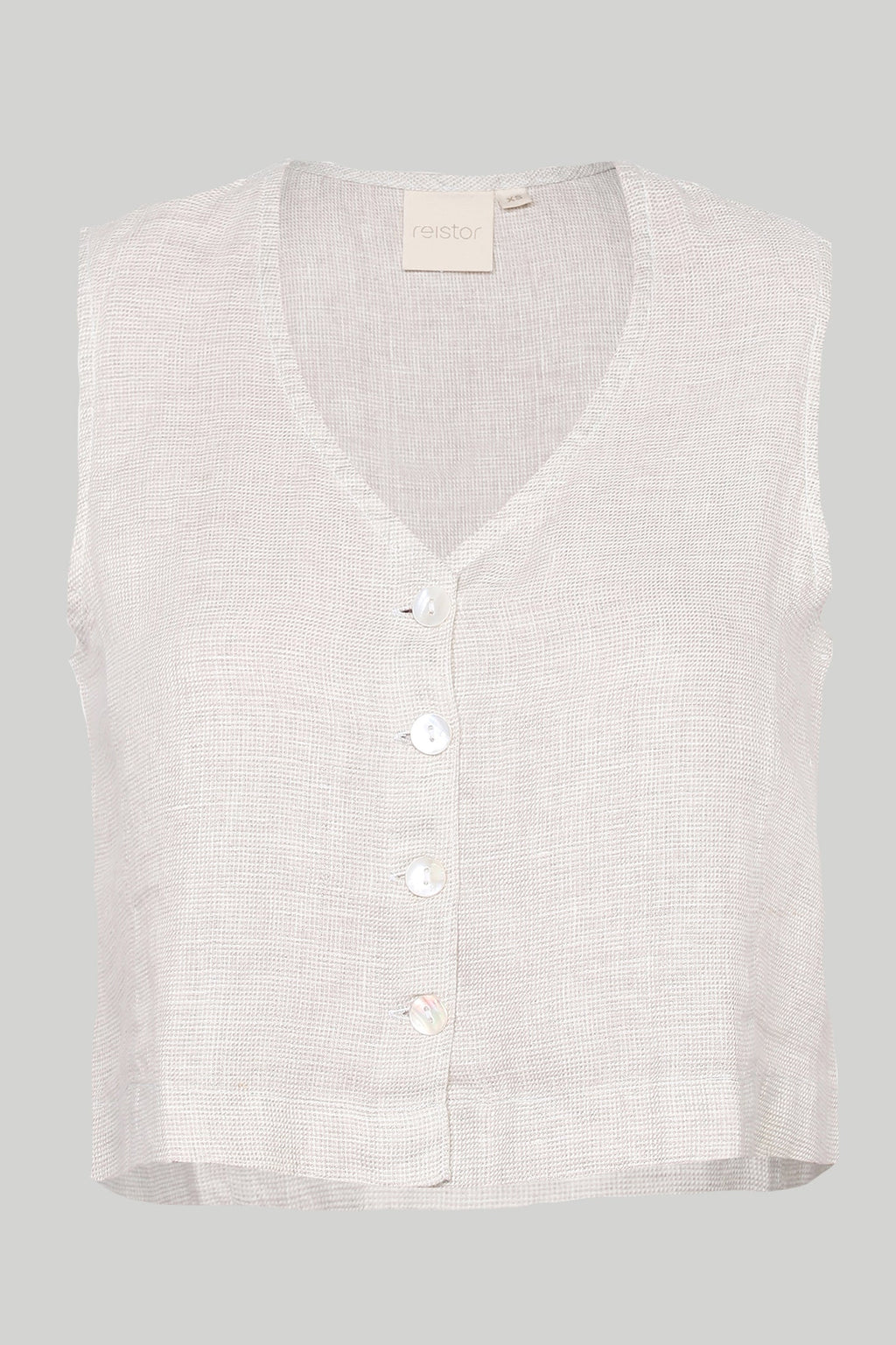Timeless 100% Linen Check Cropped Vest Top | Ecru | XS-3XL