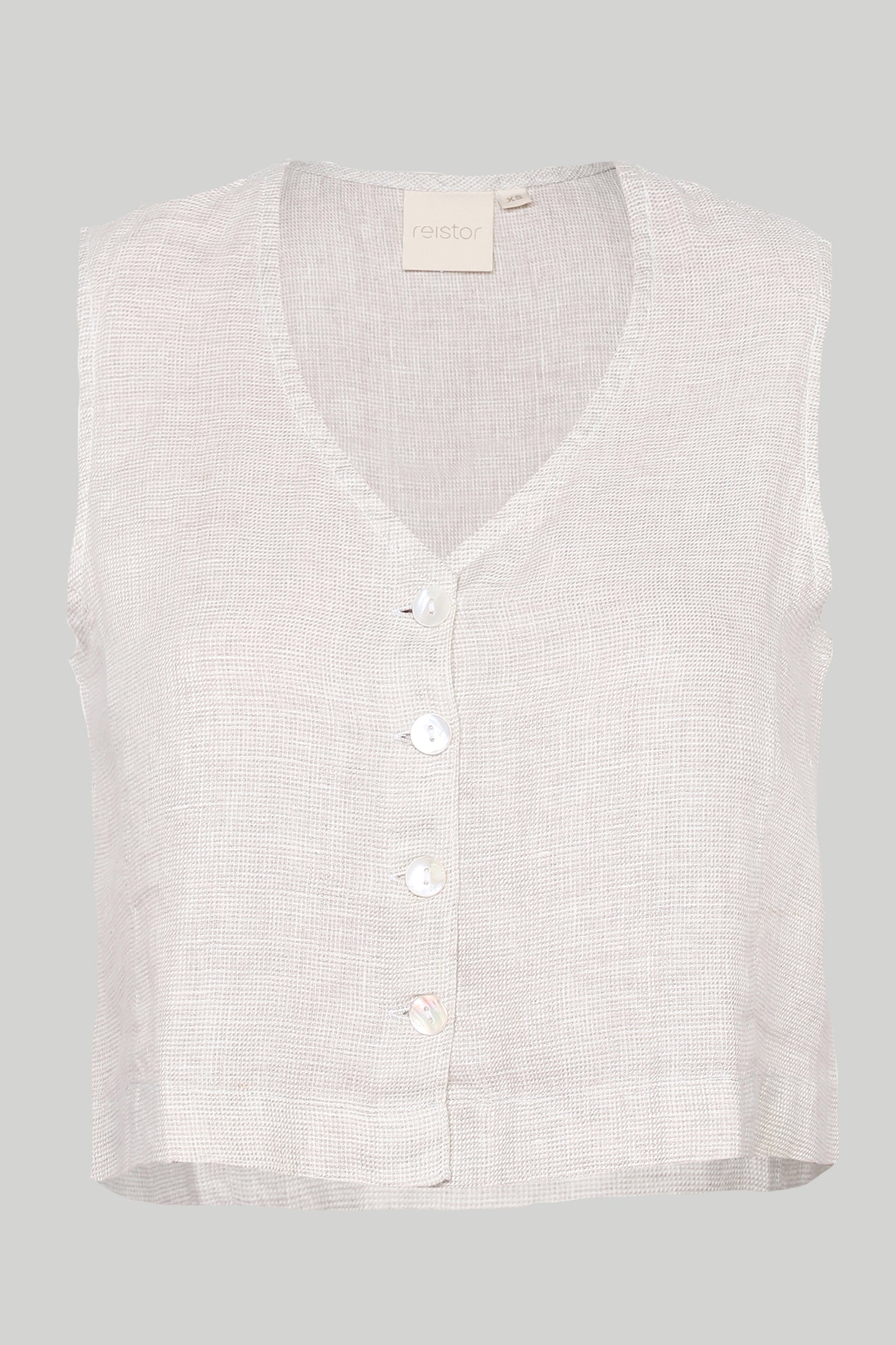 Timeless 100% Linen Check Cropped Vest Top | Ecru | XS-3XL