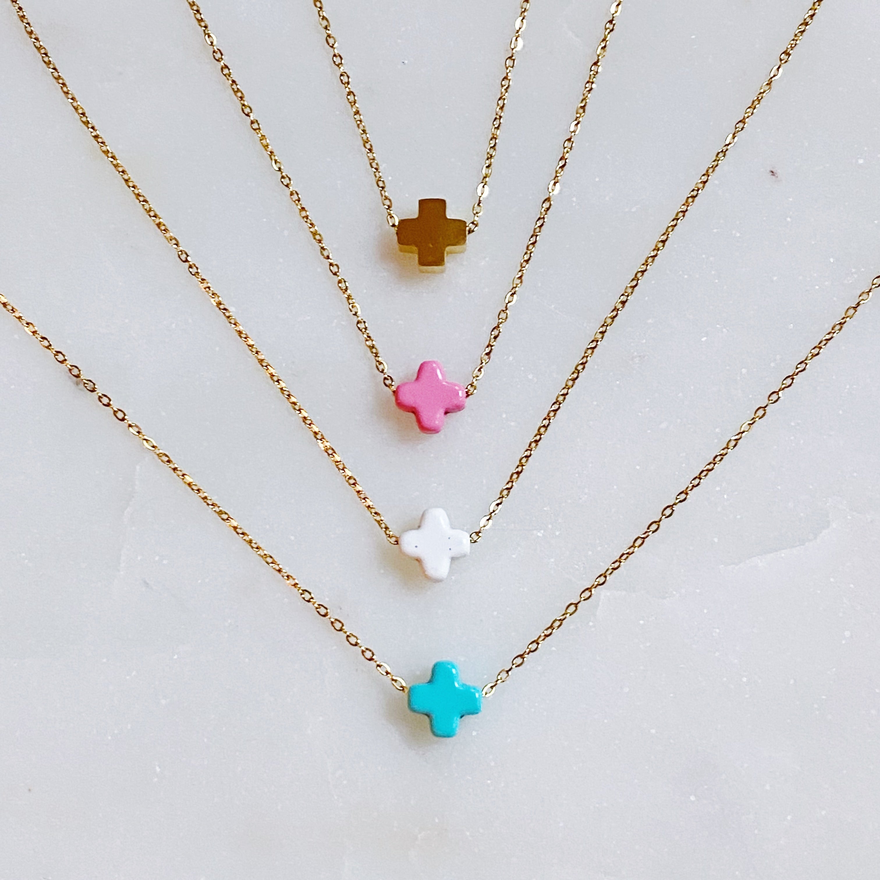 18K Gold Plated Natural Stone Cross Necklace | So Very Blessed Collection