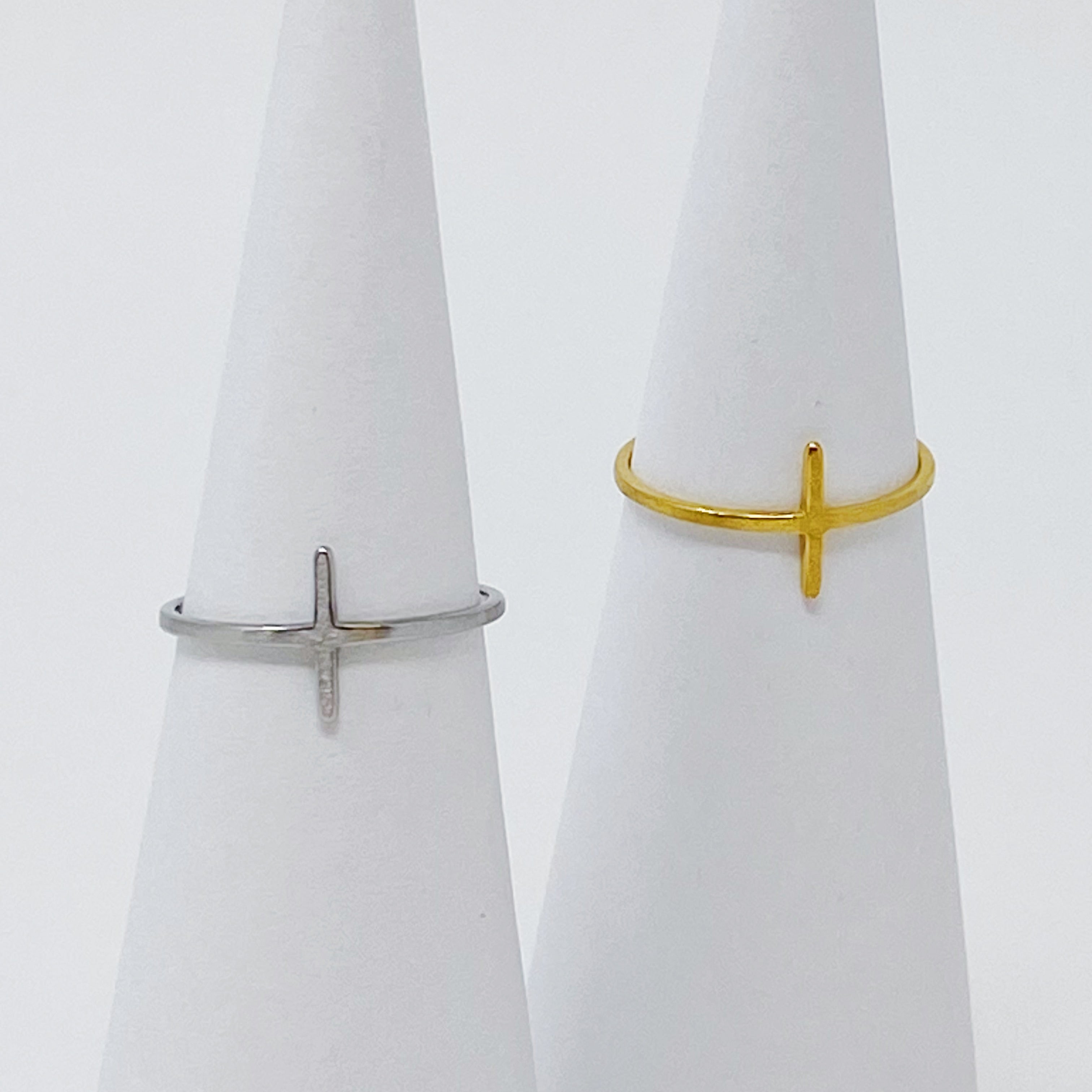 Side Cross Ring | 18K Gold Plated & Silver Stainless Steel