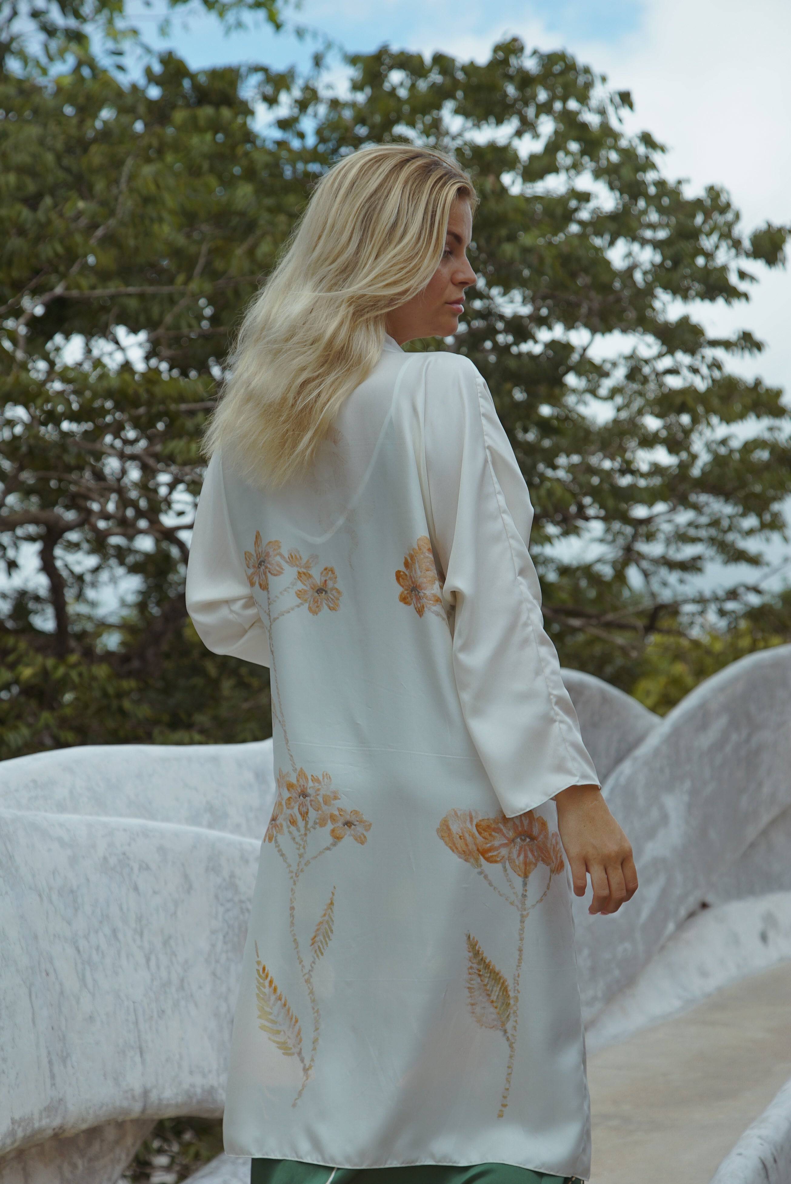 The Rigel Silk Kimono Robe | Azulik Flowers | 100% Satin Silk | OEKO-TEX Certified | Made to Order in Canada | Holding Court