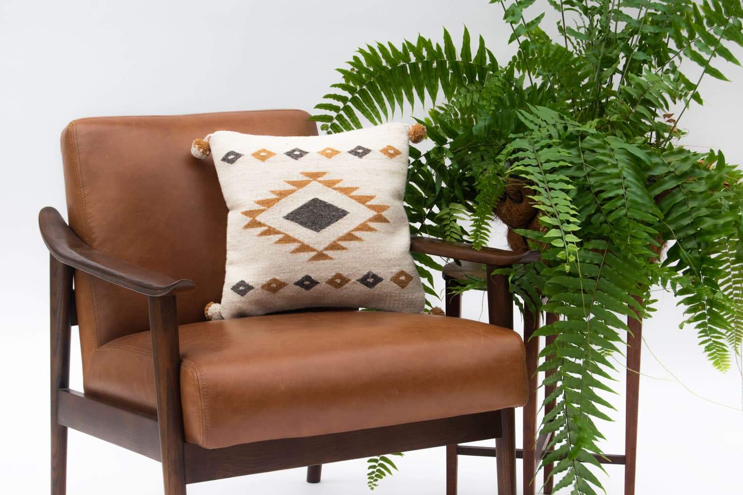 Oaxacan Handwoven Wool Accent Pillow — Caramel Diamond Geometric Design