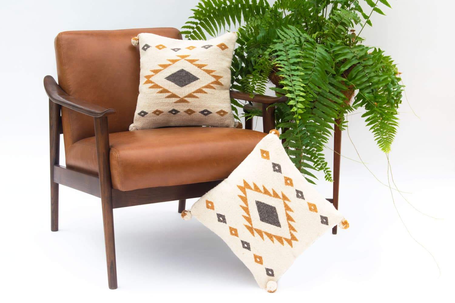 Oaxacan Handwoven Wool Accent Pillow — Caramel Diamond Geometric Design