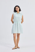 Striped 100% Cotton Seersucker Drawstring Shirt Dress | Pockets | XS-3XL
