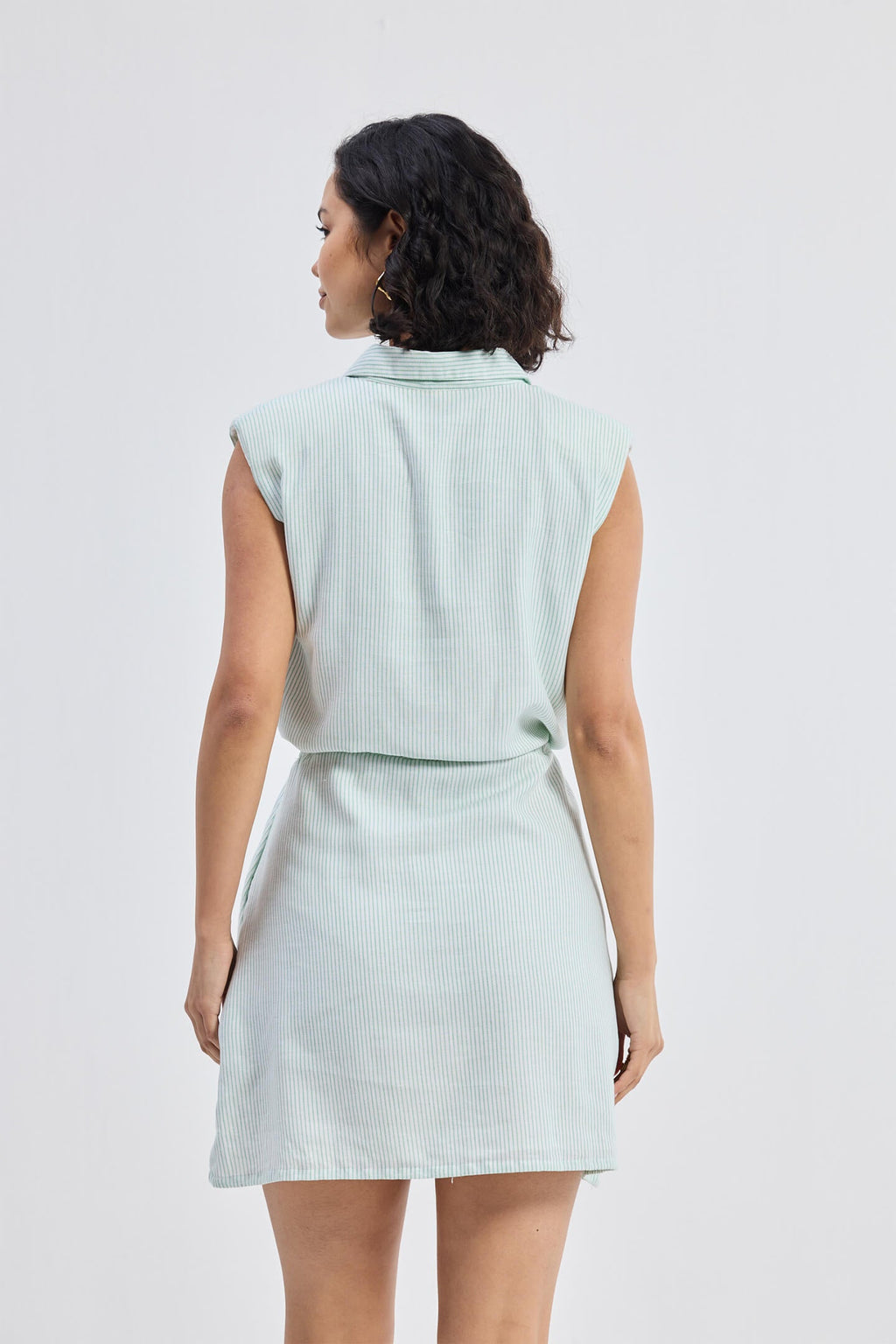 Striped 100% Cotton Seersucker Drawstring Shirt Dress | Pockets | XS-3XL