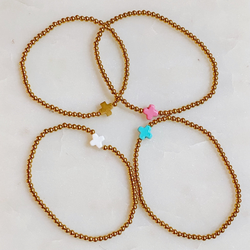 18K Gold Plated Natural Stone Cross Bracelet | So Very Blessed Collection