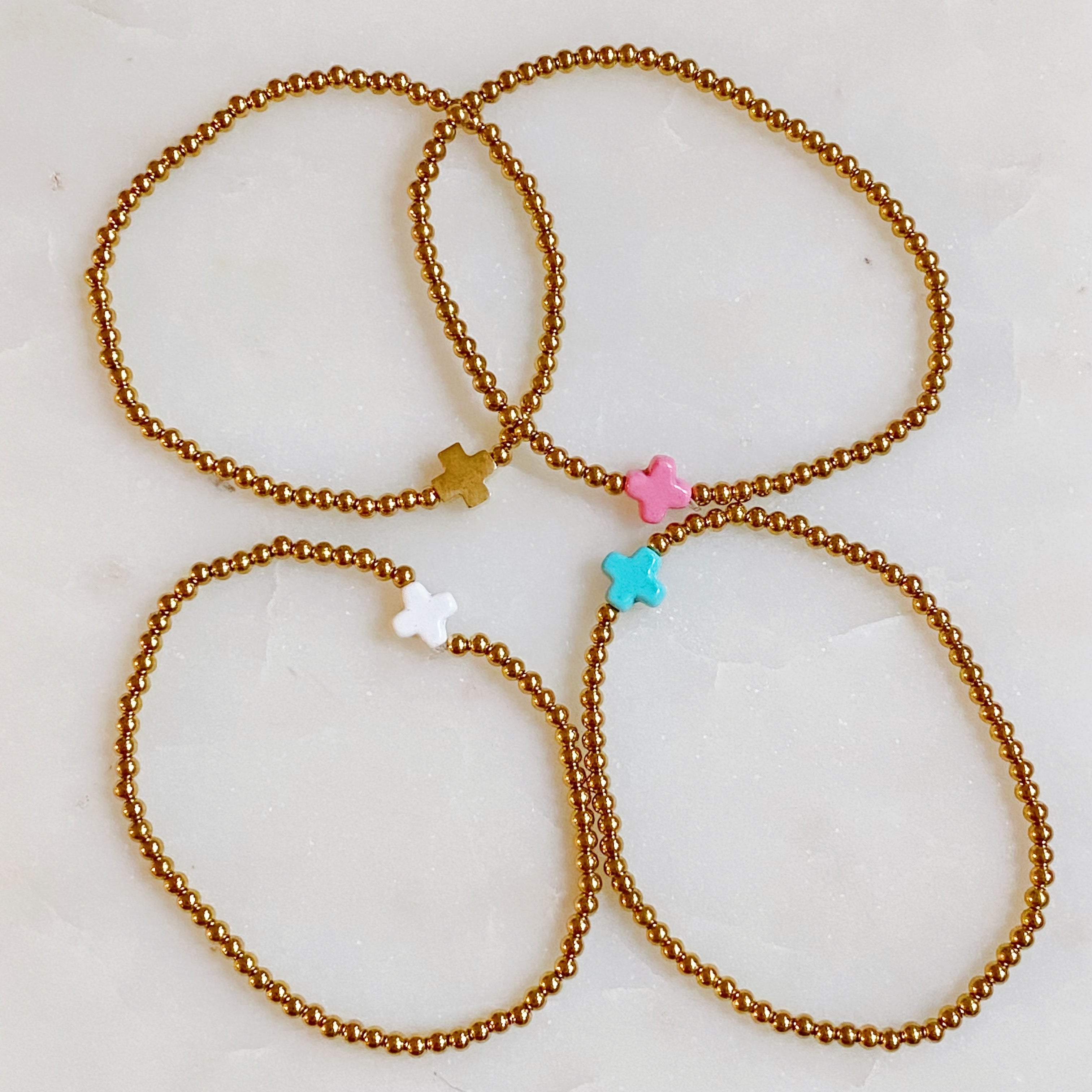 18K Gold Plated Natural Stone Cross Bracelet | So Very Blessed Collection