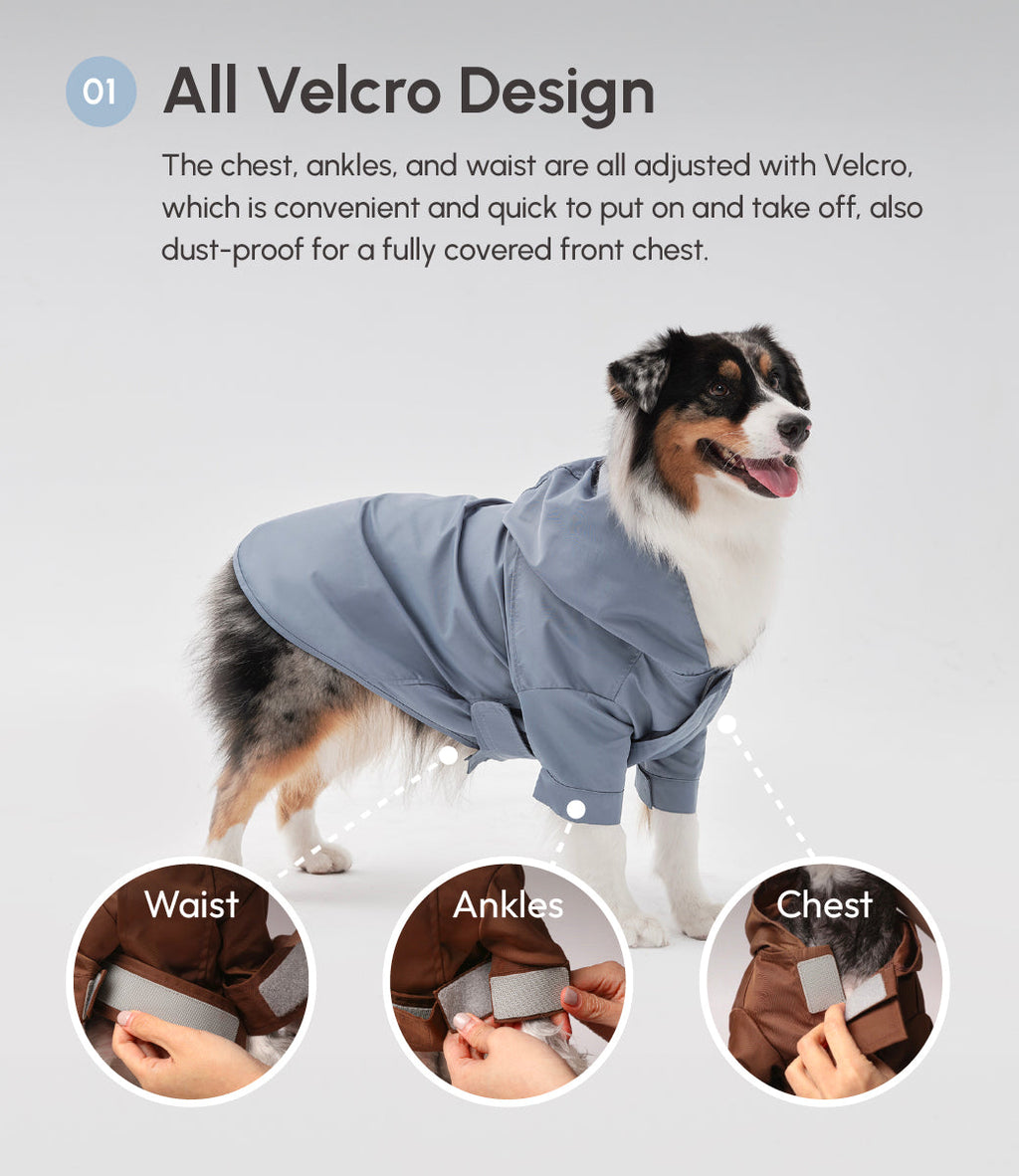 Dog Raincoat | Adjustable Velcro | Convertible Hood | Leash Hole | Sizes XS-XXL | Light Blue
