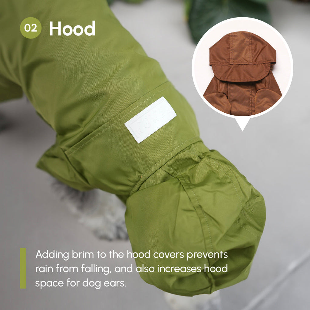 Adjustable Dog Raincoat | Convertible Hood | Waterproof | Olive | XS–XXL
