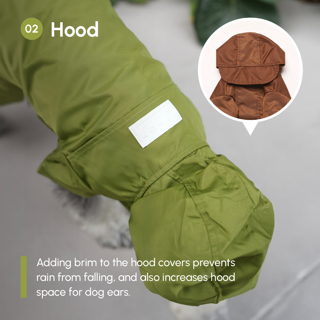 Adjustable Dog Raincoat | Convertible Hood | Waterproof | Olive | XS–XXL