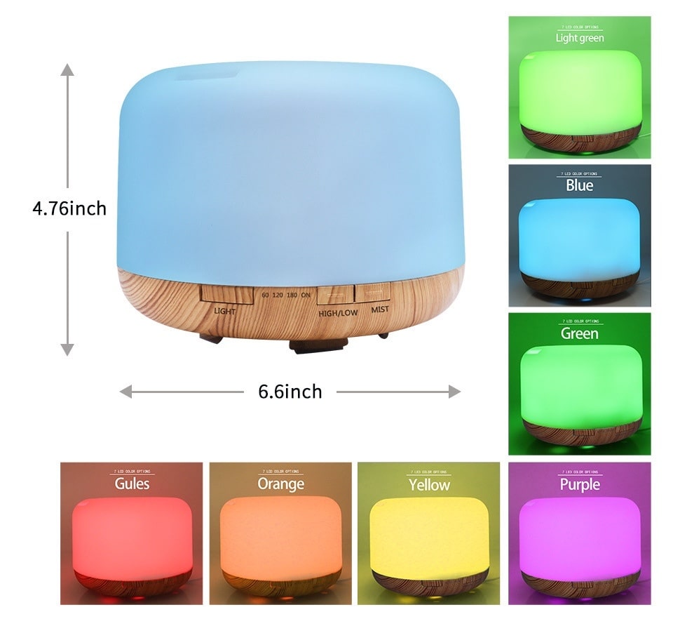Color-Changing Essential Oil Aromatherapy Diffuser | 500ml | 7 LED Colors | Remote | 5-in-1 | 16 Hours