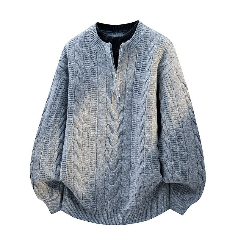 Men's Fake Two Piece Long Sleeve Half Zip Knit Sweater