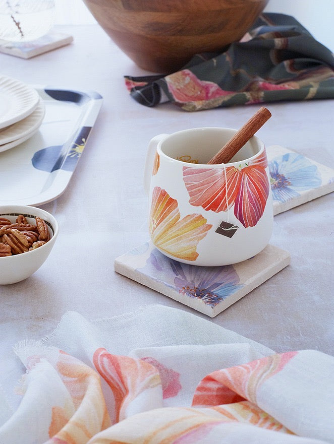 Porcelain Hibiscus Mug | Oil Painted Floral | 13.5 oz | Microwave & Dishwasher Safe | Jessica Hollander