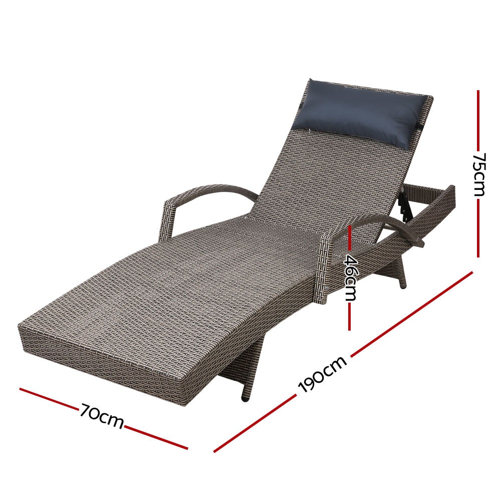 Gardeon Set of 2 Sun Lounge Outdoor Furniture Wicker Lounger Rattan