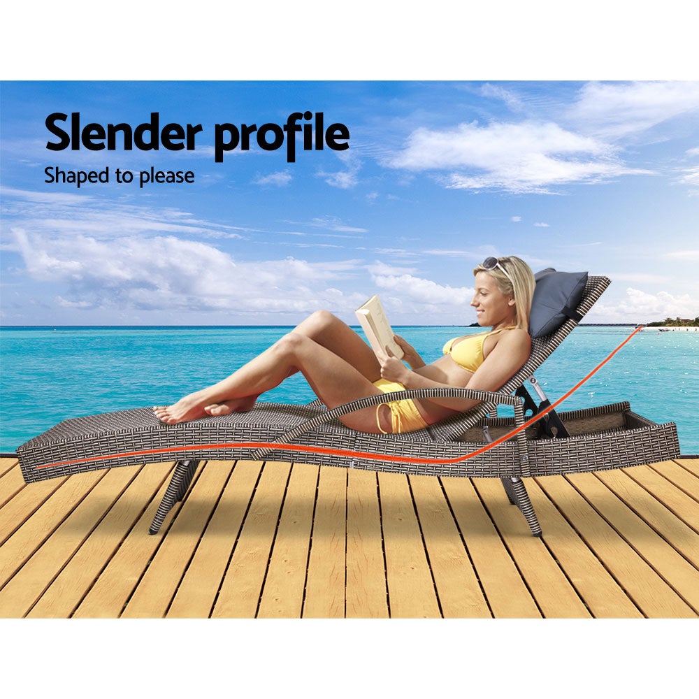 Gardeon Set of 2 Sun Lounge Outdoor Furniture Wicker Lounger Rattan