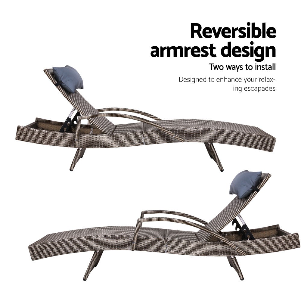 Gardeon Set of 2 Sun Lounge Outdoor Furniture Wicker Lounger Rattan